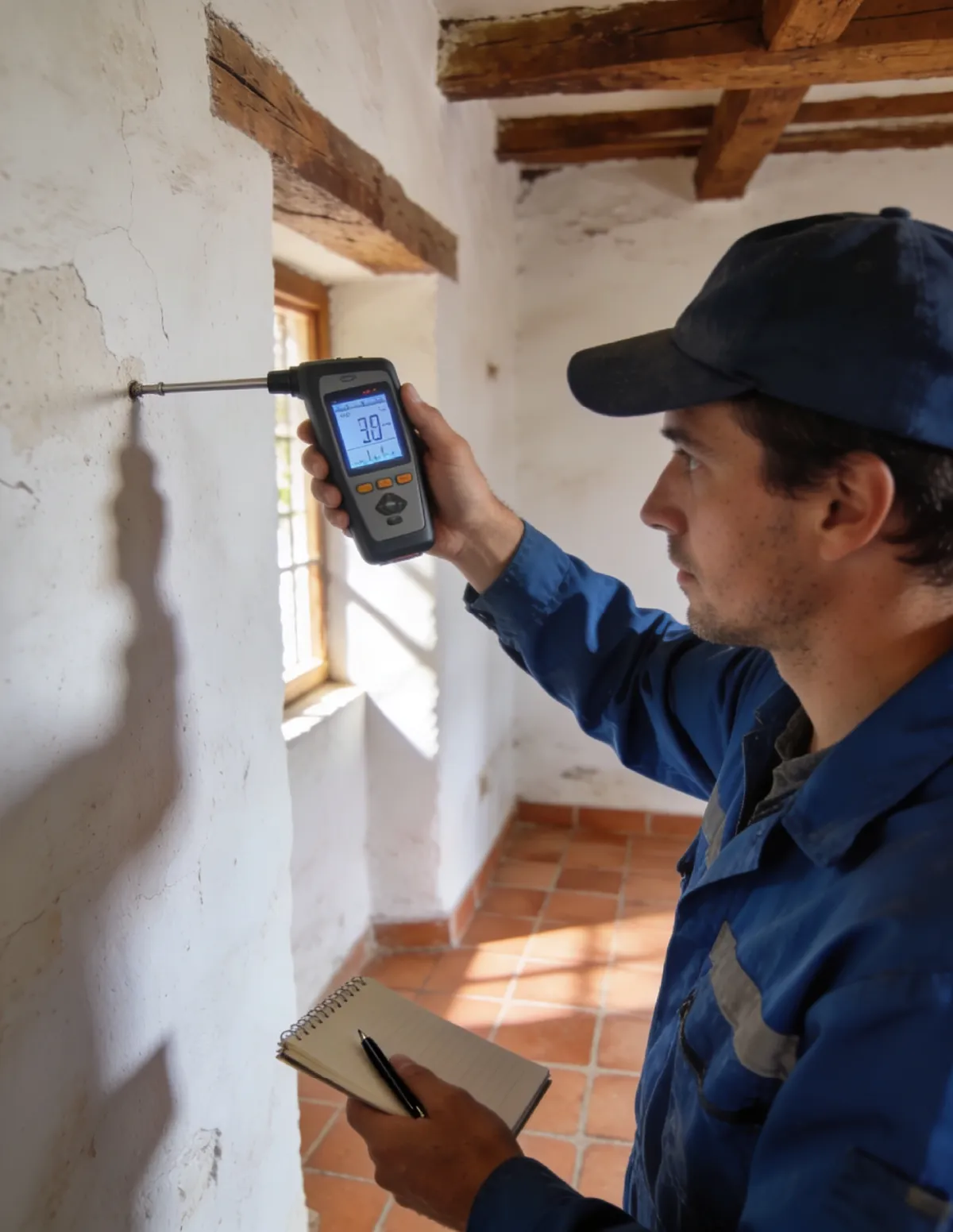 Técnico HUMIX Menorca revisando un caso de humedad